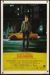 3e907 TAXI DRIVER 1sh '76 classic art of Robert De Niro by cab, directed by Martin Scorsese!