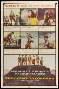 3e921 THEY CAME TO CORDURA 1sh '59 Gary Cooper, Rita Hayworth, Tab Hunter, Van Heflin!