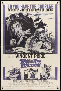3e943 TOWER OF LONDON 1sh '62 Vincent Price, Roger Corman, horror art, do you have the courage?