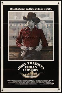 3e957 URBAN COWBOY int'l 1sh '80 great image of John Travolta in cowboy hat with Lone Star beer!