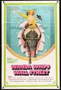 3e968 WANDA WHIPS WALL STREET 1sh '82 great Tom Tierney art of Veronica Hart riding bull, x-rated!