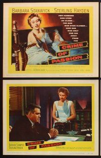 3f255 CRIME OF PASSION 8 LCs '57 sexy Barbara Stanwyck reaches for gun to shoot Sterling Hayden!