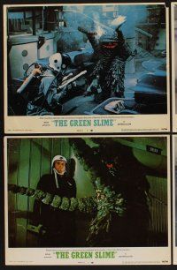3f885 GREEN SLIME 7 LCs '69 classic cheesy sci-fi movie, wonderful art of sexy astronaut & monster!