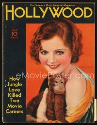 3g081 HOLLYWOOD magazine May 1933 portrait of sexy Nancy Carroll with stuffed monkey!