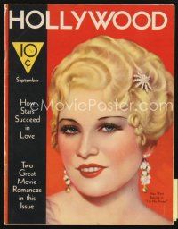 3g084 HOLLYWOOD magazine September 1933 artwork of sexy Mae West from I'm No Angel!