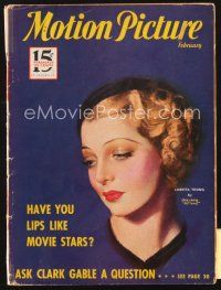3g090 MOTION PICTURE magazine February 1933 artwork of beautiful Loretta Young by Marland Stone!