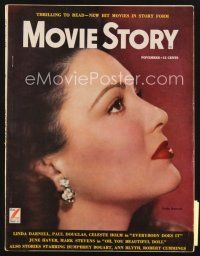 3g109 MOVIE STORY magazine November 1949 super close portrait of pretty Linda Darnell!