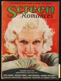 3g088 SCREEN ROMANCES magazine February 1935 wonderful artwork of Jean Harlow by Morr Kusnet!
