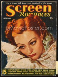 3g087 SCREEN ROMANCES magazine November 1934 cool artwork portrait of Joan Crawford!