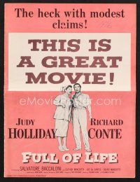 3g178 FULL OF LIFE pressbook '57 artwork of newlyweds Judy Holliday & Richard Conte, it's terrific!
