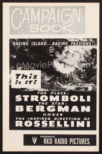 3g247 STROMBOLI pressbook '50 Ingrid Bergman, directed by Roberto Rossellini, cool volcano art!