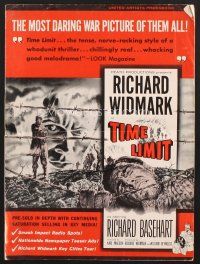 3g254 TIME LIMIT pressbook '57 Richard Widmark, cool art of Korean War soldier in barb-wire fence!