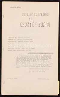 3g149 GHOST OF ZORRO cutting continuity script Mar 23, 1959, screenplay by Cole, Lively & Shor