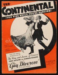 3g122 GAY DIVORCEE sheet music '34 Fred Astaire & Ginger Rogers, The Continental!