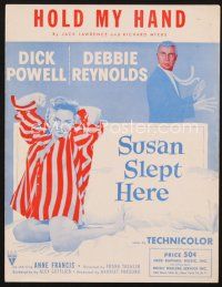 3g137 SUSAN SLEPT HERE sheet music '54 Dick Powell, sexy Debbie Reynolds, Hold My Hand!