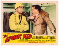 3h155 ATOMIC KID LC #8 '55 Mickey Rooney hanging from coat hook explains to MP!