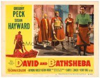 3h288 DAVID & BATHSHEBA LC #5 '51 close up of Biblical Gregory Peck in palace with guards!