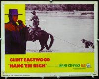 3h421 HANG 'EM HIGH LC #6 '68 bad guy on horse drags Clint Eastwood across lake shore!