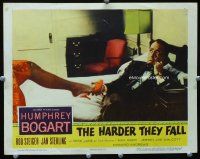 3h425 HARDER THEY FALL LC '56 c/u of Humphrey Bogart on phone taking shoe from sexy girl's leg!