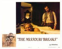 3h572 MISSOURI BREAKS LC #5 '76 Jack Nicholson points gun at smiling Marlon Brando in bathtub!