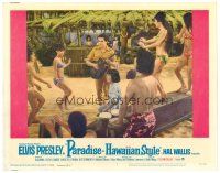 3h615 PARADISE - HAWAIIAN STYLE LC #7 '66 Elvis Presley plays guitar on beach with sexy babes!