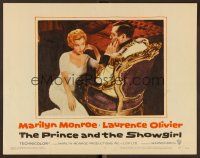 3h637 PRINCE & THE SHOWGIRL LC #2 '57 sexy Marilyn Monroe sits in front of royal Laurence Olivier!