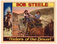 3h660 RIDERS OF THE DESERT LC '32 Bob Steele points gun at stagecoach driver!