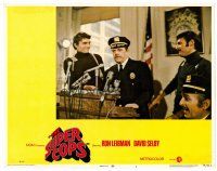 3h747 SUPER COPS LC #1 '74 close up of police captain giving speech at podium!