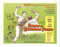 3h090 SWORD OF SHERWOOD FOREST TC '60 art of Richard Greene as Robin Hood fighting Peter Cushing!