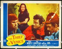 3h778 THIEF OF VENICE LC #4 '52 sexy Maria Montez watches three men talking at table!
