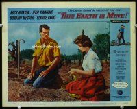 3h780 THIS EARTH IS MINE LC #3 '59 Rock Hudson & pretty Jean Simmons kneeling in the vinyard!