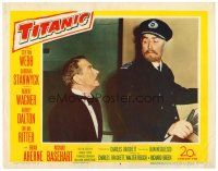 3h799 TITANIC LC #4 '53 Clifton Webb in tuxedo looks surprised at Captain Brian Aherne!