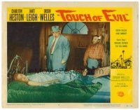 3h816 TOUCH OF EVIL LC #6 '58 bloated Orson Welles with cigar stands over unconscious Janet Leigh!