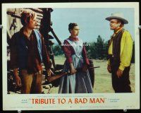 3h824 TRIBUTE TO A BAD MAN LC #6 '56 Irene Papas standing between Vic Morrow & James Cagney!