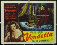 3h844 VENDETTA LC #2 '50 bad girl Faith Domergue looks over George Dolenz sleeping in bed!