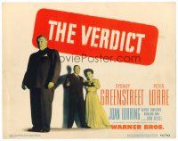 3h103 VERDICT TC '46 Peter Lorre pointing gun, Sydney Greenstreet, Joan Lorring, Don Siegel