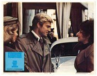 3h848 WAY WE WERE LC #4 '73 Robert Redford in trench coat smiles at Barbra Streisand!