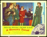 3h883 WOMAN'S SECRET LC #2 '49 Melvyn Douglas & Maureen O'Hara in Nicholas Ray noir!