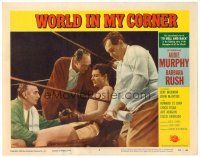 3h886 WORLD IN MY CORNER LC #8 '56 great close up of champion boxer Audie Murphy in his corner!