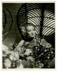3k191 DEVIL IS A WOMAN deluxe 7.75x10 still '35 seated Marlene Dietrich in great floral dress!