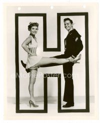 3k336 HIT THE DECK 8x10 still '55 full-length Debbie Reynolds & Russ Tamblyn posing in giant H!