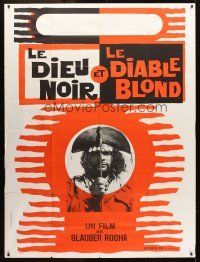 3m312 BLACK GOD WHITE DEVIL French 1p '64 cool artwork of hired gunman Geraldo Del Rey by F.C.!