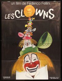 3m337 CLOWNS French 1p '71 Federico Fellini, wonderful artwork of many circus clowns by Ferracci!