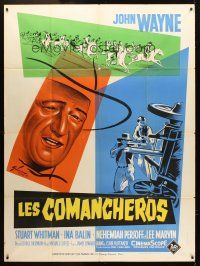 3m339 COMANCHEROS French 1p '61 different art of John Wayne by Boris Grinsson, Michael Curtiz!