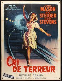 3m344 CRY TERROR French 1p '60 different art of Inger Stevens on train tracks by Roger Soubie!