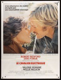 3m368 ELECTRIC HORSEMAN French 1p '79 Sydney Pollack, romantic c/u of Robert Redford & Jane Fonda!