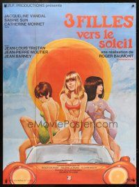 3m370 EROTIC URGE French 1p '68 art of three sexy barely-dressed girls on sports car by H. Majena!