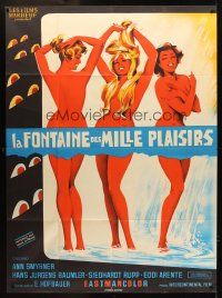3m387 FOUNTAIN OF LOVE French 1p '68 barest, bawdiest sex, art of three sexy nude teens covorting!