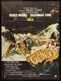 3m399 GOLD French 1p '74 Roger Moore, Susannah York, cool epic adventure art!