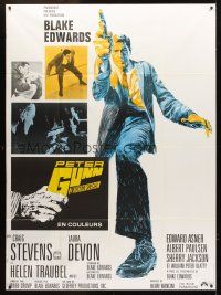 3m407 GUNN French 1p '67 Blake Edwards, cool full-length art of Craig Stevens w/revolver!